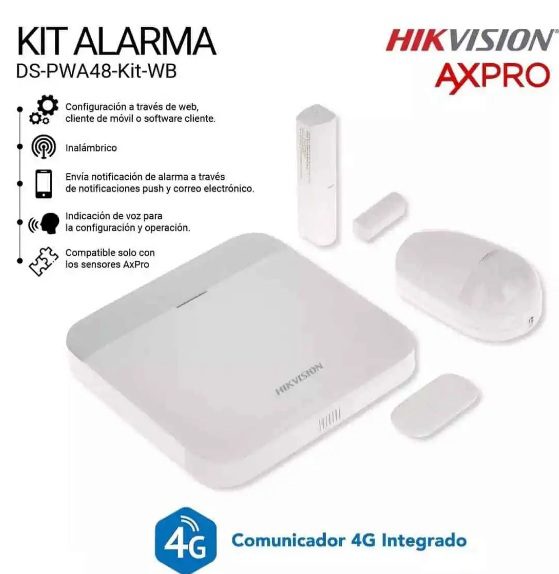 Kit Alarma Hikvision 4g Inalambrica Remoto Pir Magneto Batería AxPro DS-PWA48-WB/4G